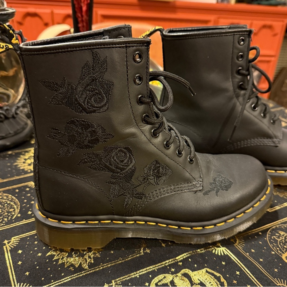 Dr. Martens Black Floral Combat Boots